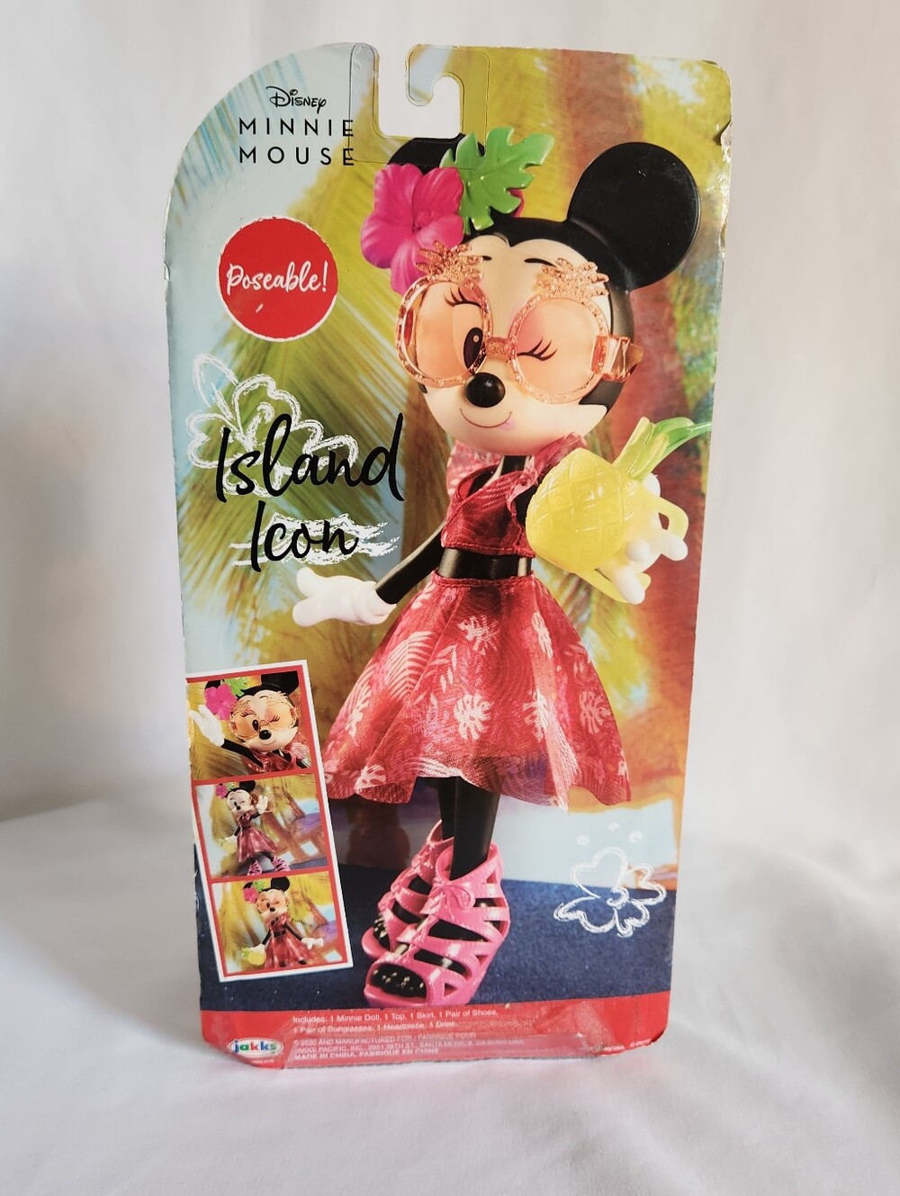 Disney Minnie Mouse Pink Floral Island Dress Poseable